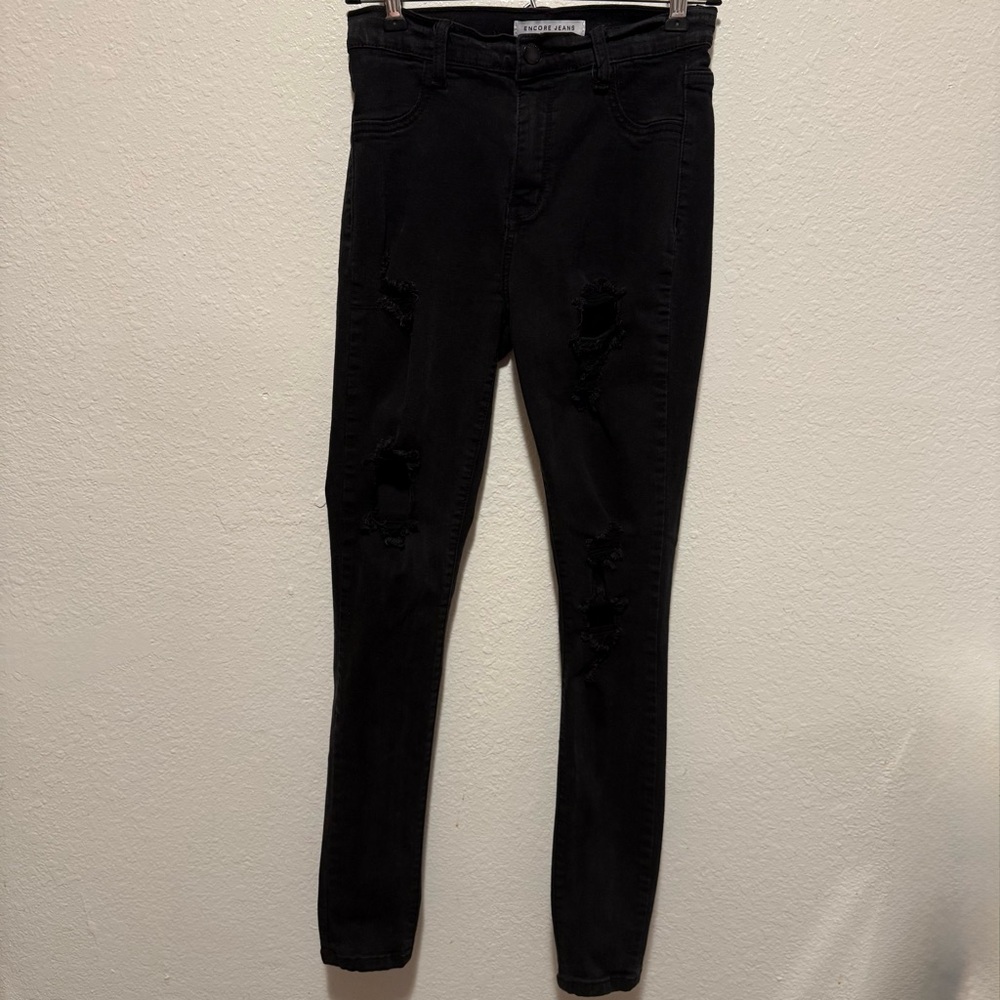 Encore Black Distressed Skinny Jeans Junior Size 5 Mall Goth Emo Grunge Scene